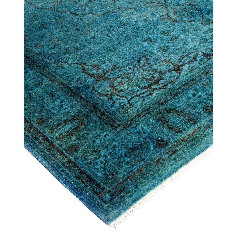 Overton Hand Knotted Wool Vintage Inspired Modern Contemporary Overdyed Blue Area Rug - 4' 2" x 6' 1"