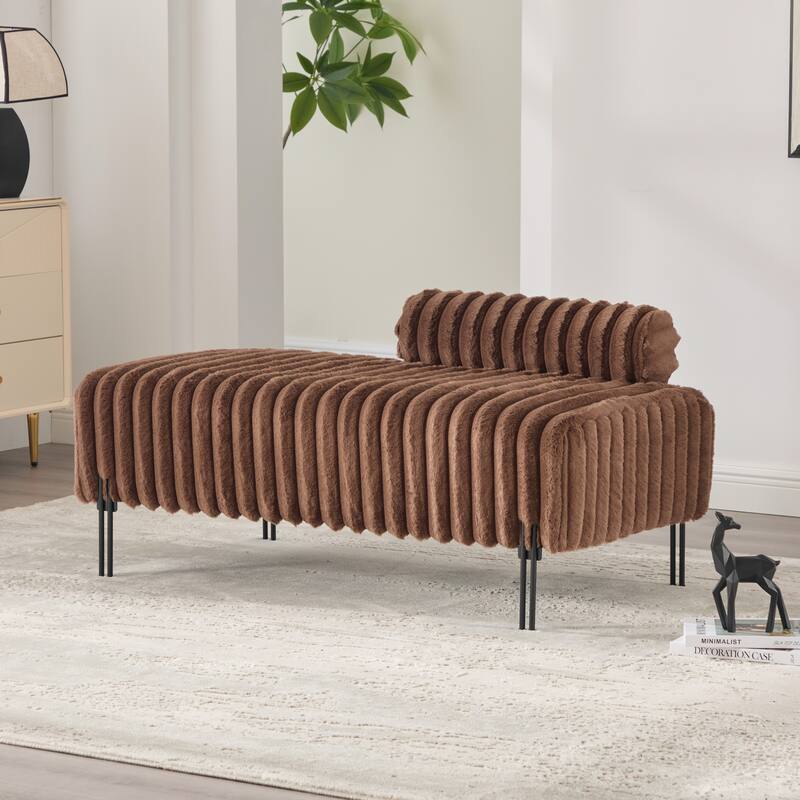 49.6"W Oversized Modern Upholstered Bench Ottoman with Metal Legs - Brown