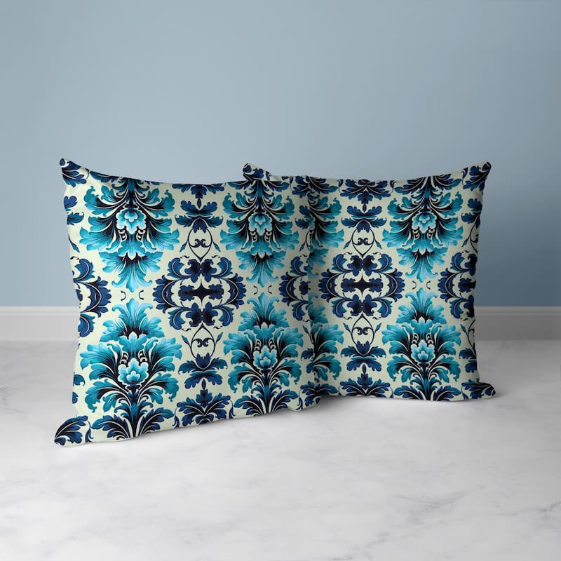 Damask Rapture Faux Suede Reversible Throw Pillow Blue and Turquoise