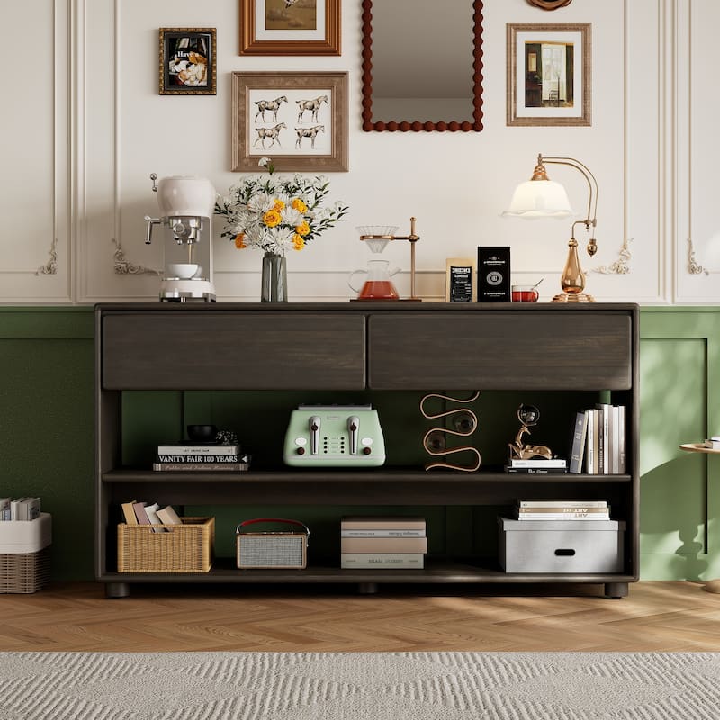Vintage Entryway Table with 2 Drawers 2 Shelves and Storage, for Entryway, Hallway, Living Room, Espresso