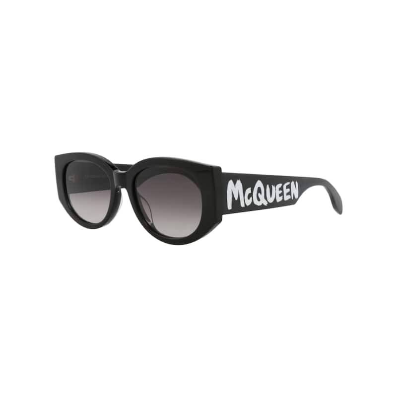 Alexander McQueen Round-Frame Acetate Sunglasses, Gradient Grey Lens, Shiny Black Frame