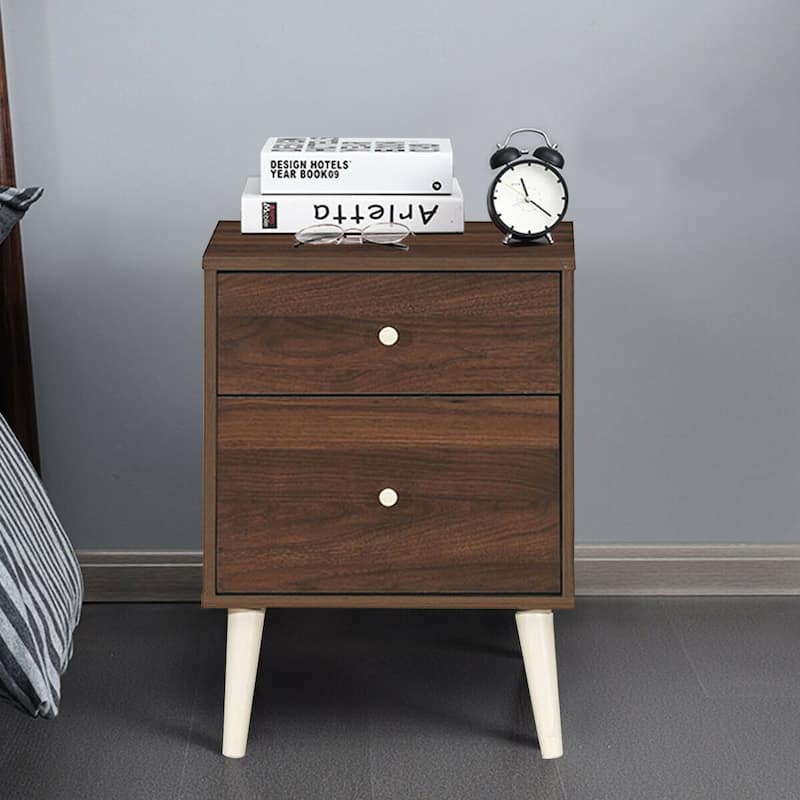 Gymax Nightstand 2-Drawer Beside End Side Table w/Rubber Legs
