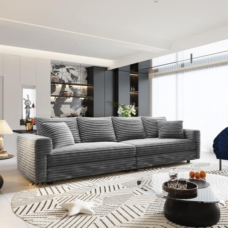Deep Seat Couches with Soft Pillows and Movable Ottoman,Convertible Sofa Lounge Chair - Grey