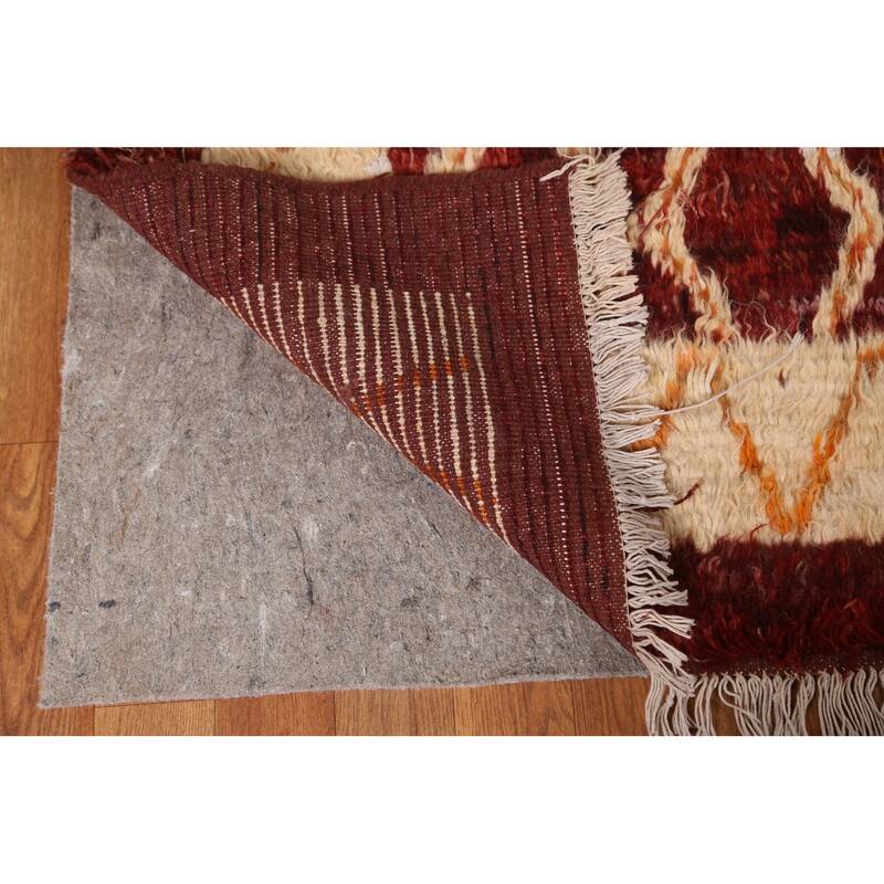 Hand Knotted Oriental 100% Wool Carpet Modern Tribal Red Moroccan Area Rug - 9' 10'' X 6' 10''