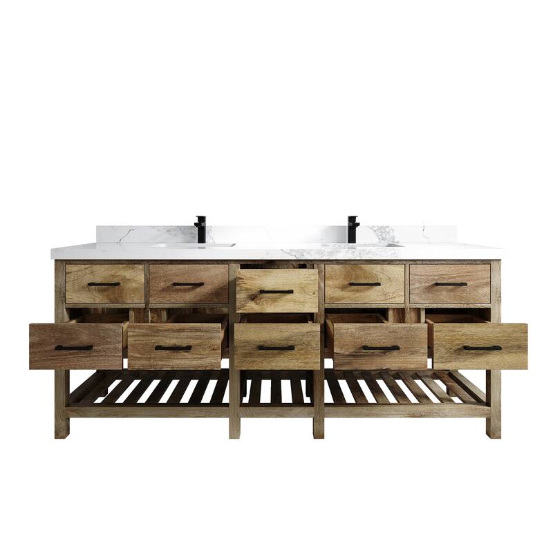 Willow Collections 84 in. W x 22 in. D Parker Mango Double Bowl Sink Bathroom Vanity with Parker Countertop