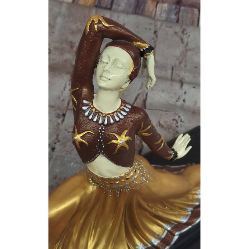 Art Nouveau Chiparus Dancer In Long Skirt - Gold Patina Bronze Sculpture