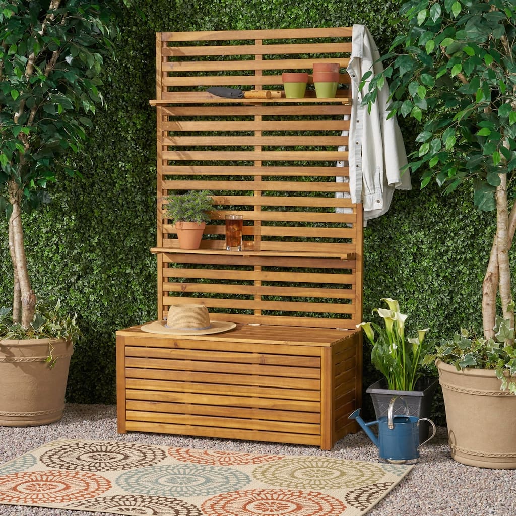 Sylmar Indoor/Outdoor Acacia Wood Hall Tree with Storage Bench and Hooks by Christopher Knight Home