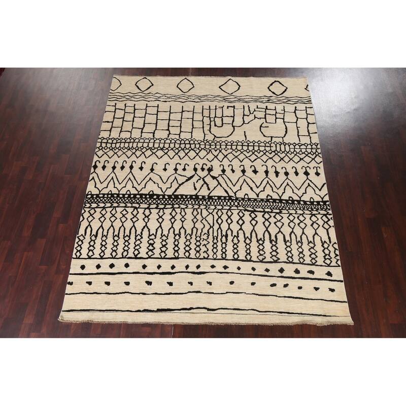 Vegetable Dye Moroccan Contemporary Area Rug Hand-knotted Wool Carpet - 8'1" x 9'9"