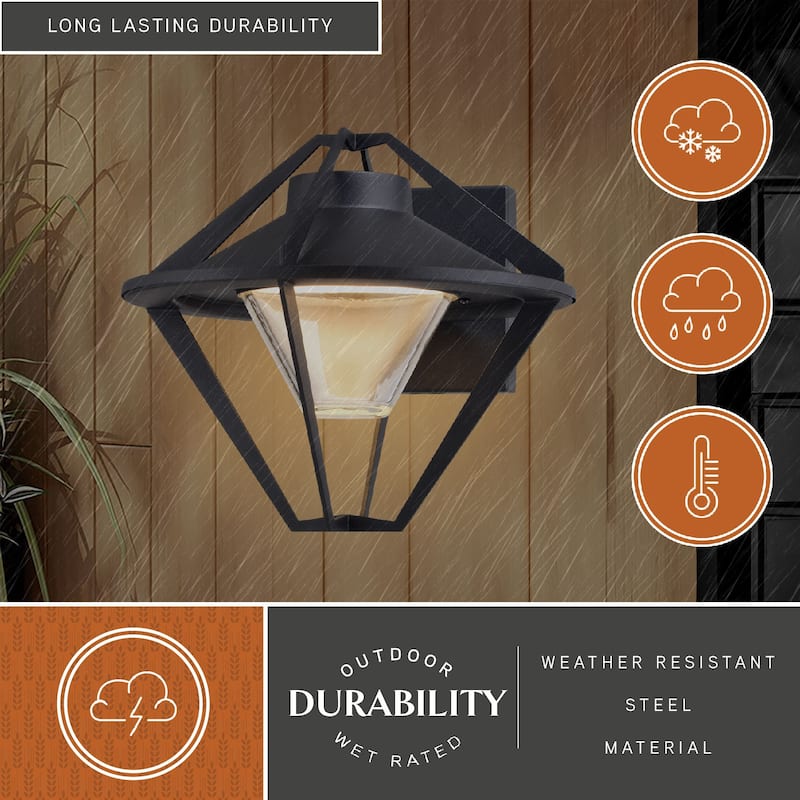 Jackson Steel 1 Light Integrated LED Black Contemporary Outdoor Wall Lantern Clear Glass - 9.5-in W x 8.25-in H x 10.5-in D