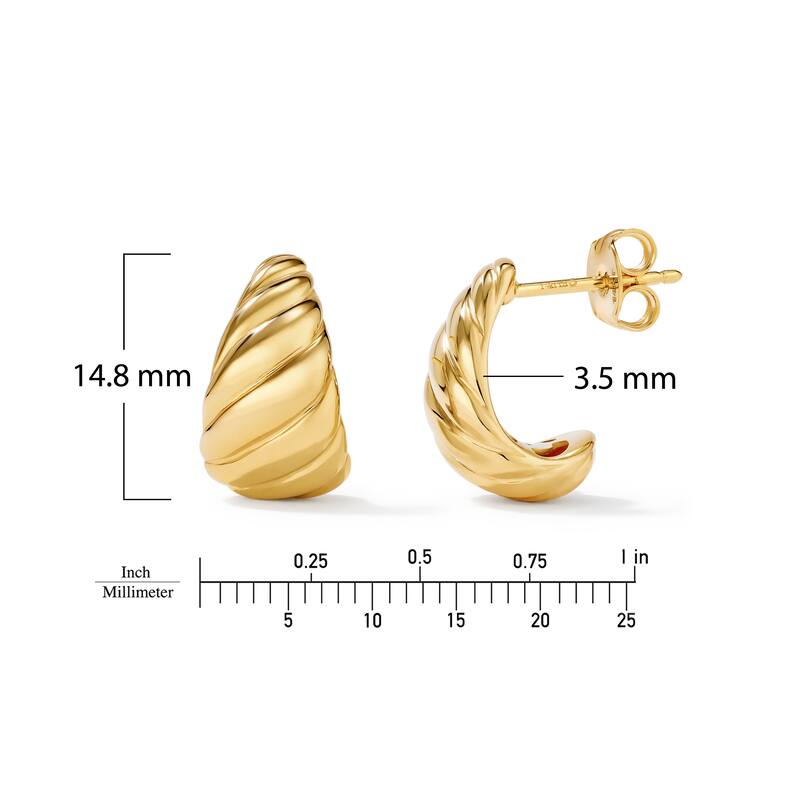 Clover 14K Yellow Gold High-Polish Croissant Curved Stud Earrings