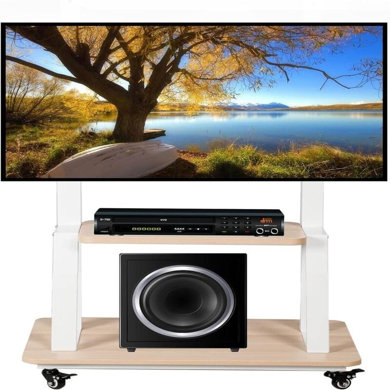 Mobile TV Stand Rolling TV Cart with Wheels - White