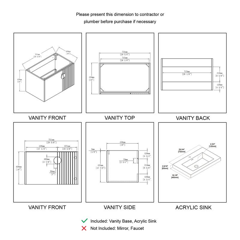 Floating Bathroom Vanity with Sink, Wood Bathroom Vanity On