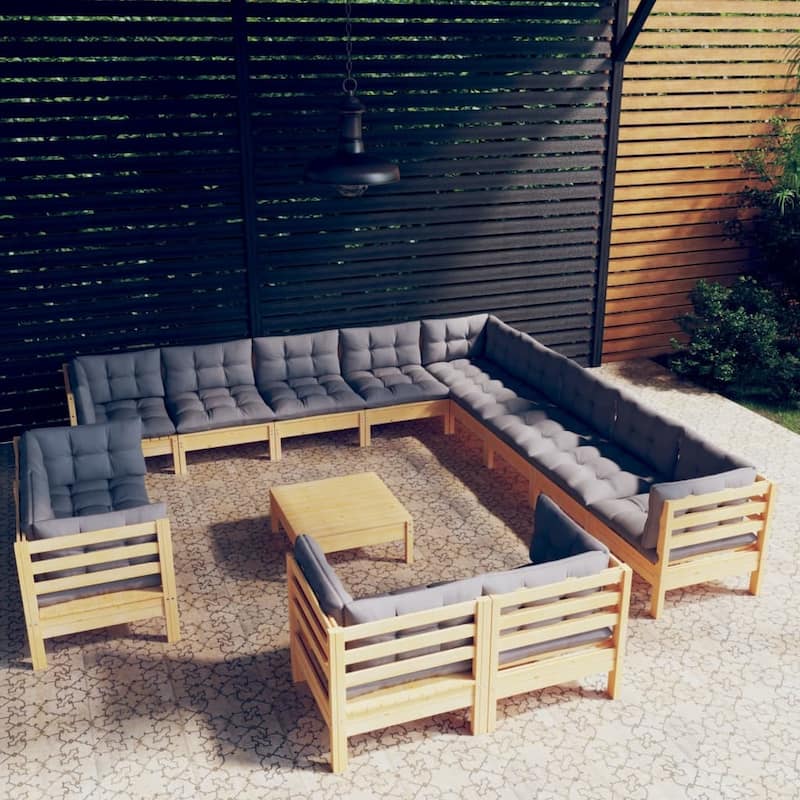vidaXL Solid Pinewood Patio Lounge Set 14 Piece with Cushions Multi Colors