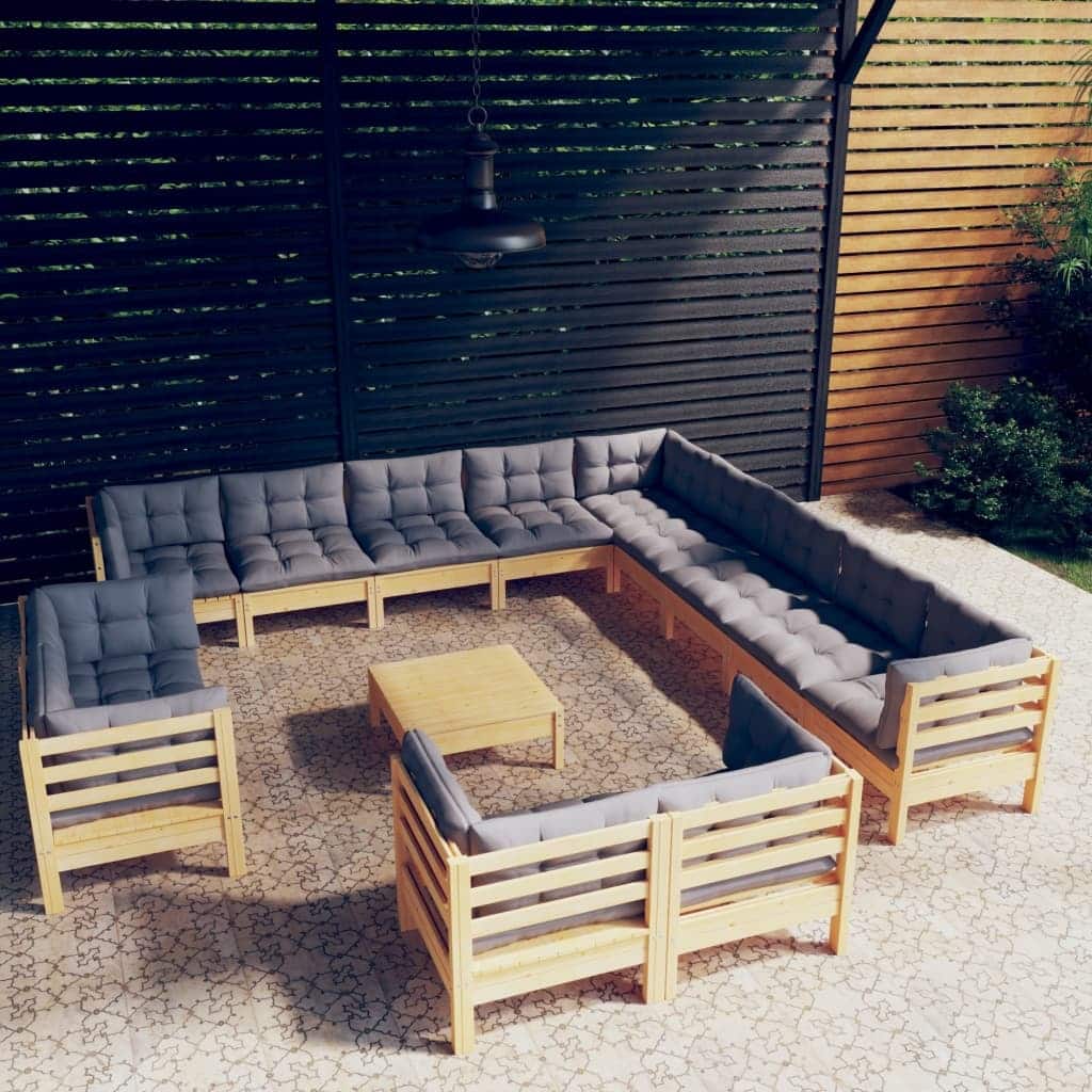 vidaXL Solid Pinewood Patio Lounge Set 14 Piece with Cushions Multi Colors