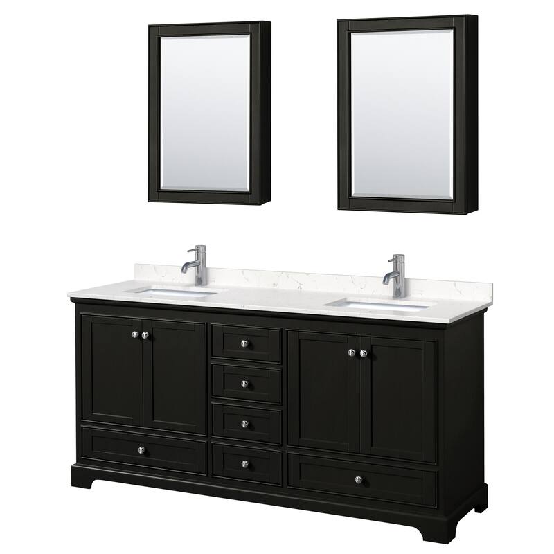 Wyndham Collection Deborah 72" Free Standing Double Basin Vanity Set - Dark Espresso / Carrara Cultured Marble Top /