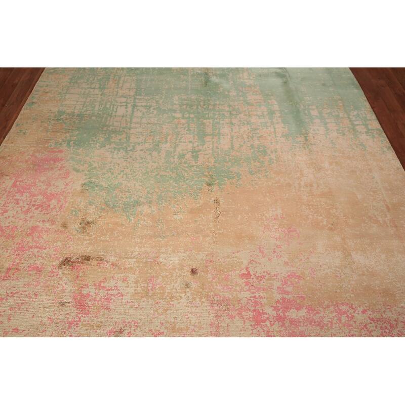 Contemporary Colorful Abstract Indian Rug Hand-Knotted Wool Carpet - 6'7" x 9'10"