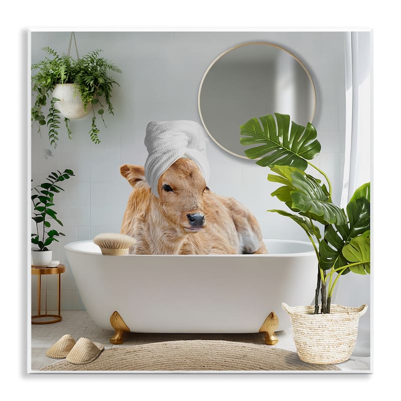 Stupell Pampered Cow in Bath Wall Plaque Art Design By CAD Designs - 12 x 12