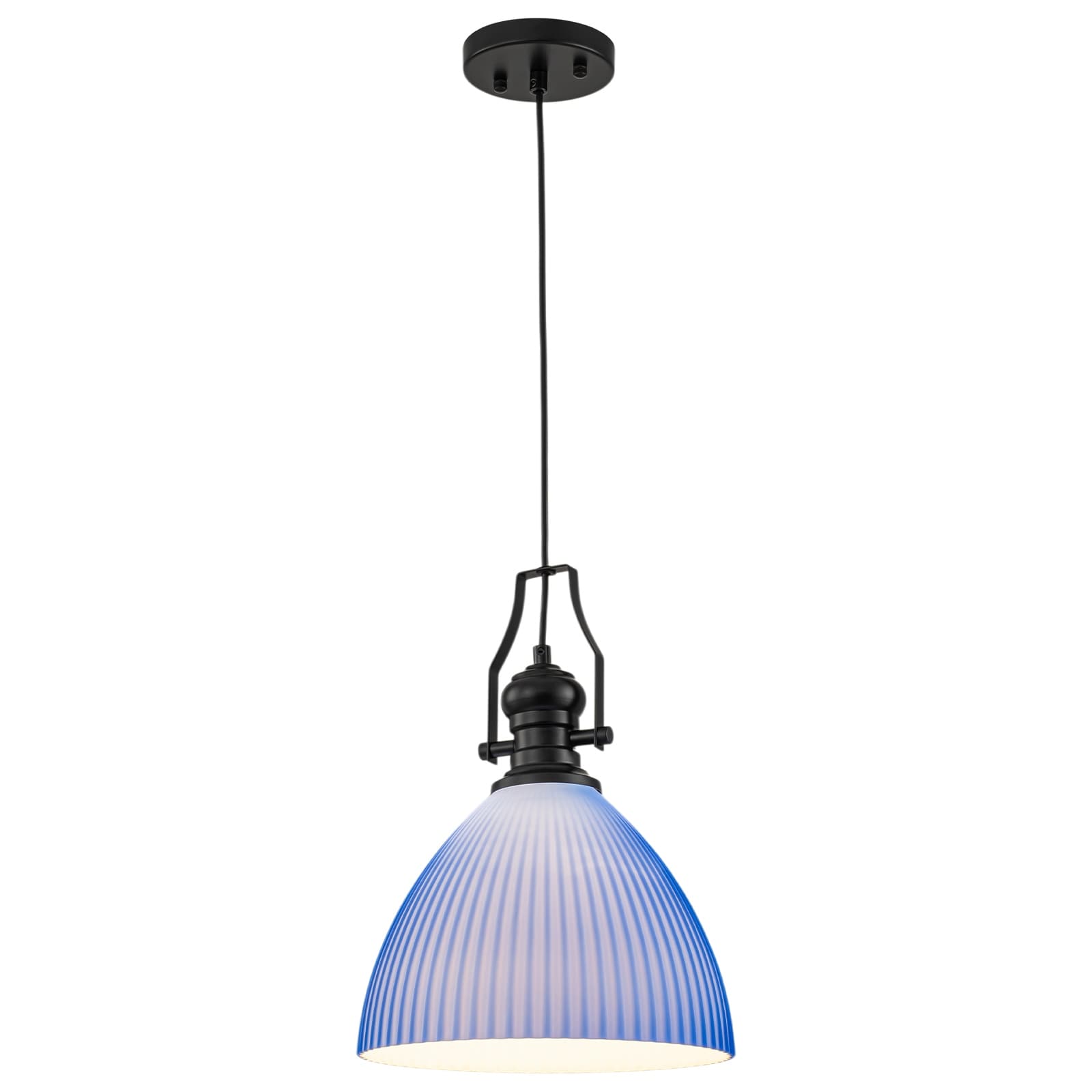 Modern Blue Glass Pendant Light, Striped Egg-Shaped Hanging Light - Dia.10.63inch