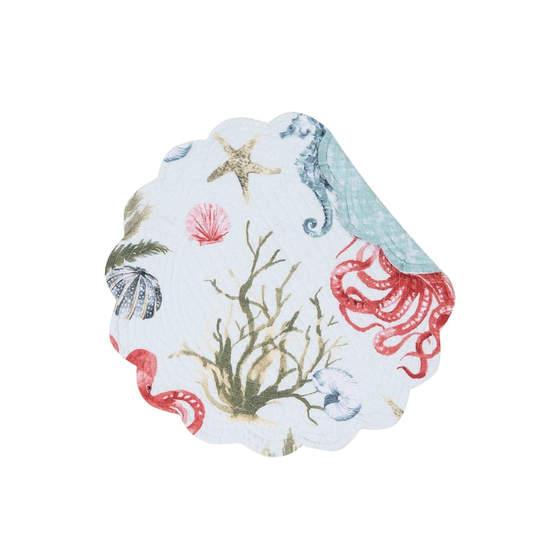 Behari Coastal Sea Life Cotton Quilted Round Reversible Placemat Set of 6 - Set of 6