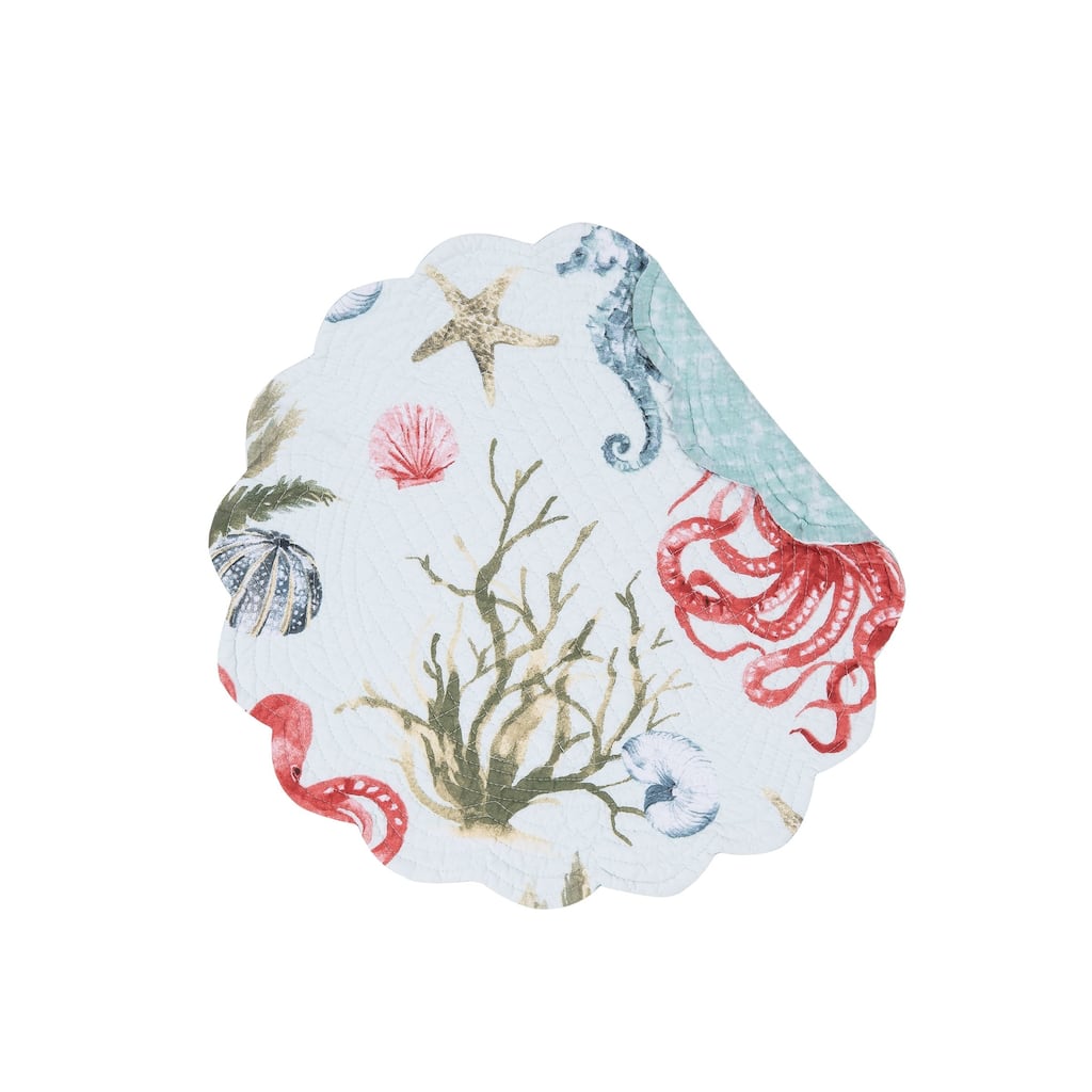 Behari Coastal Sea Life Cotton Quilted Round Reversible Placemat Set of 6 - Set of 6