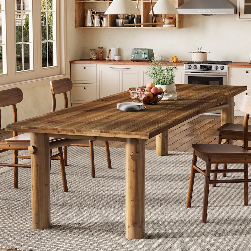 Solid Wood Dining Table for 6, 63 Inch Real Wood Kitchen Table - Brown