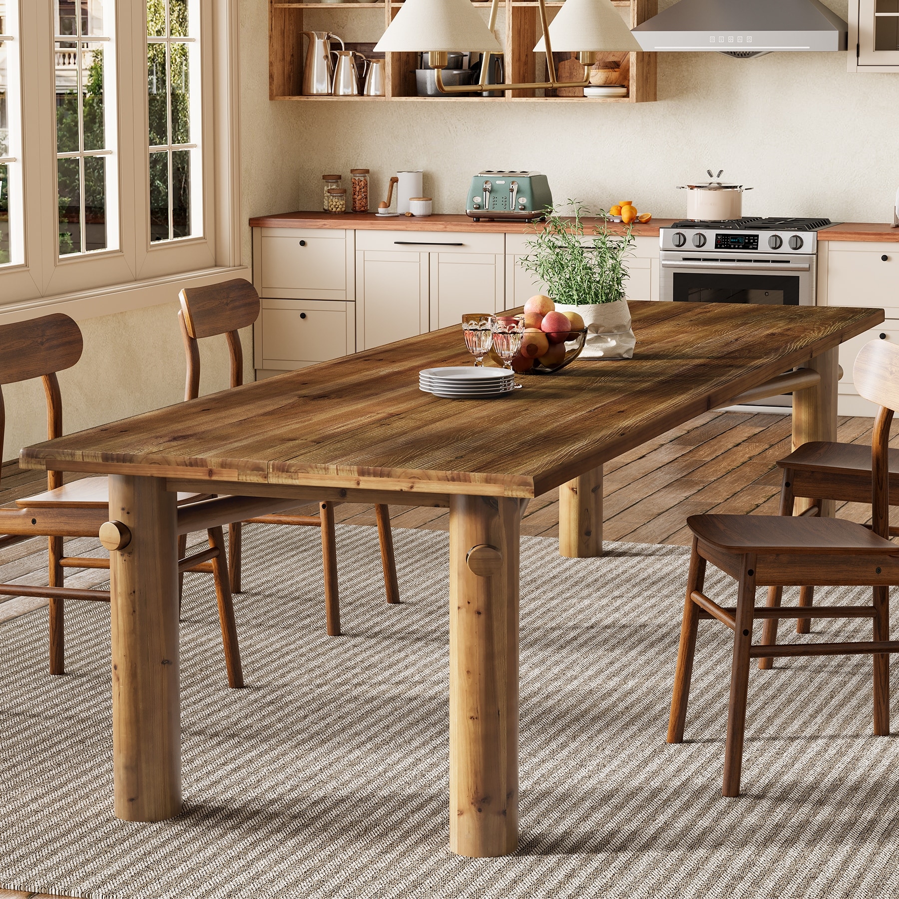 Solid Wood Dining Table for 6, 63 Inch Real Wood Kitchen Table