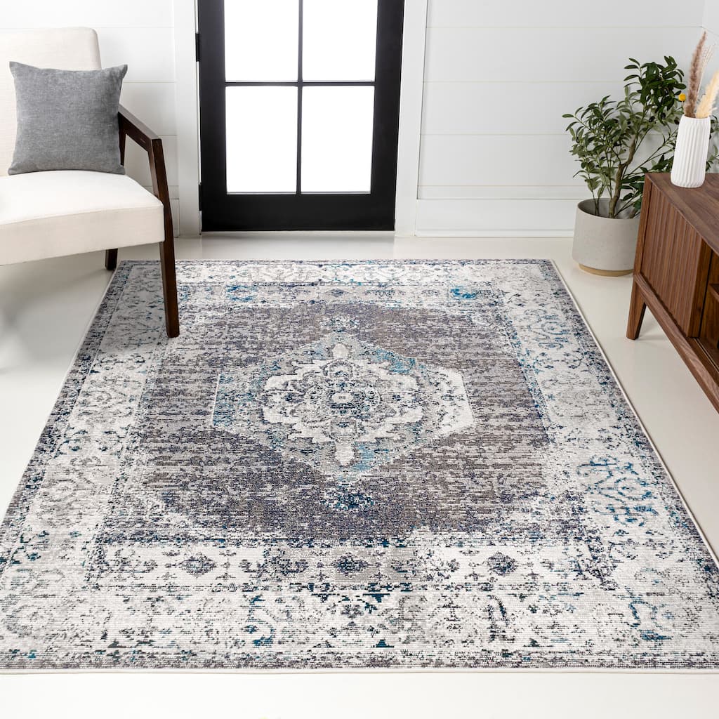 JONATHAN Y Ankara Vintage Medallion Gray/Ivory Area Rug