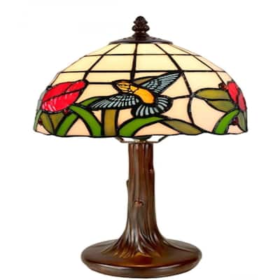 Hummingbird At A Flower Tiffany Style Glass Table Lamp