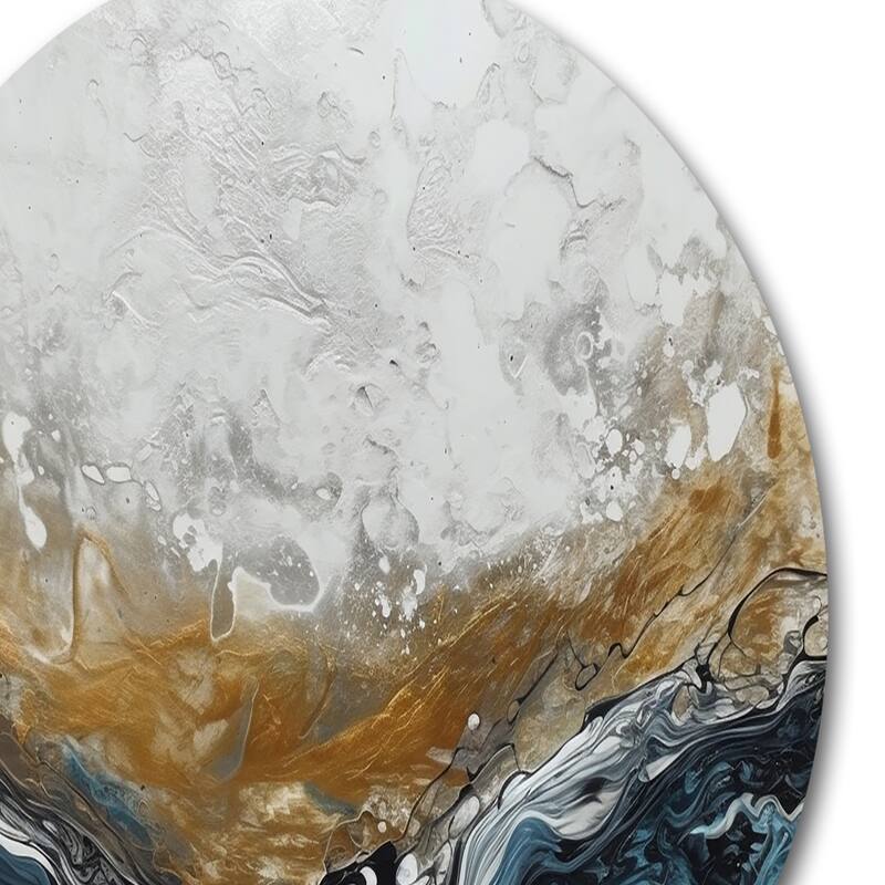 Designart "Grey Gold Modern Abstract Contemporary II" Abstract Marble Metal Round Wall Art