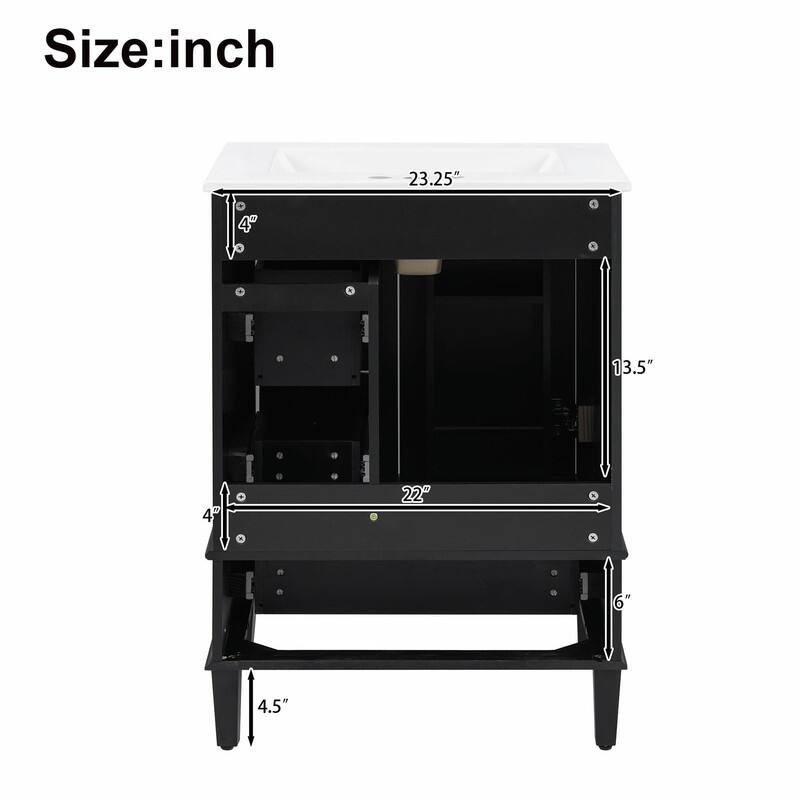24" Bathroom Vanity with Ceramic Sink, Soft-Close Drawers, Soft-Close Door & Door-Mounted Shelf