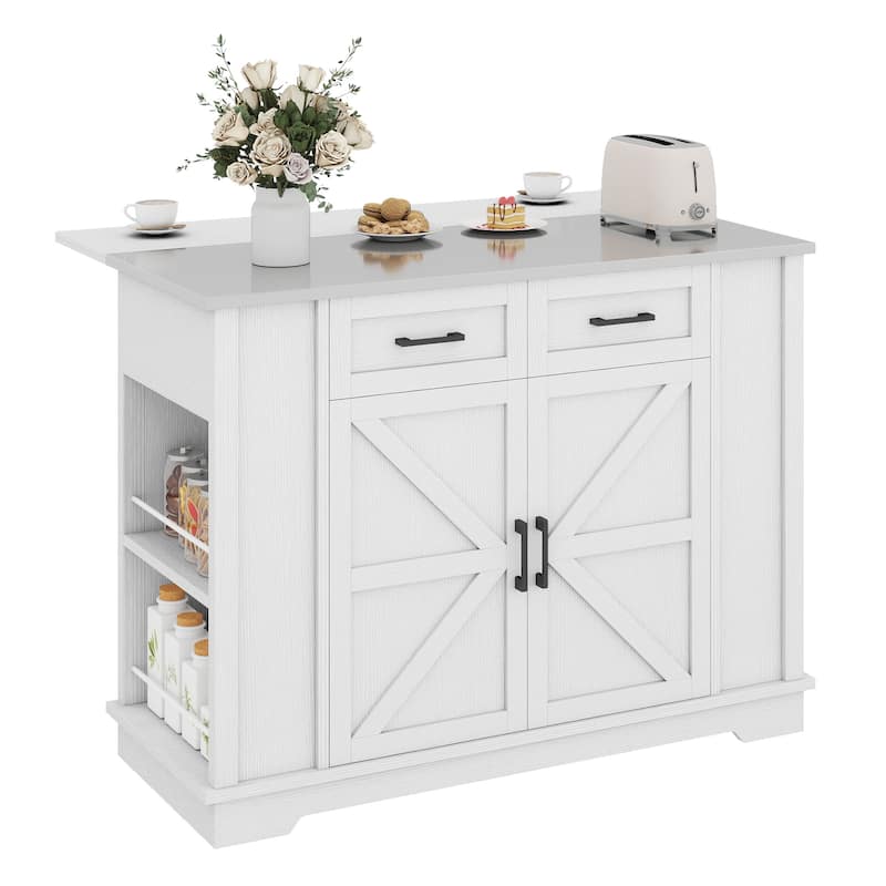 Moasis Drop Leaf Kitchen Island Cart with Stainless Steel Top And Power Outlets