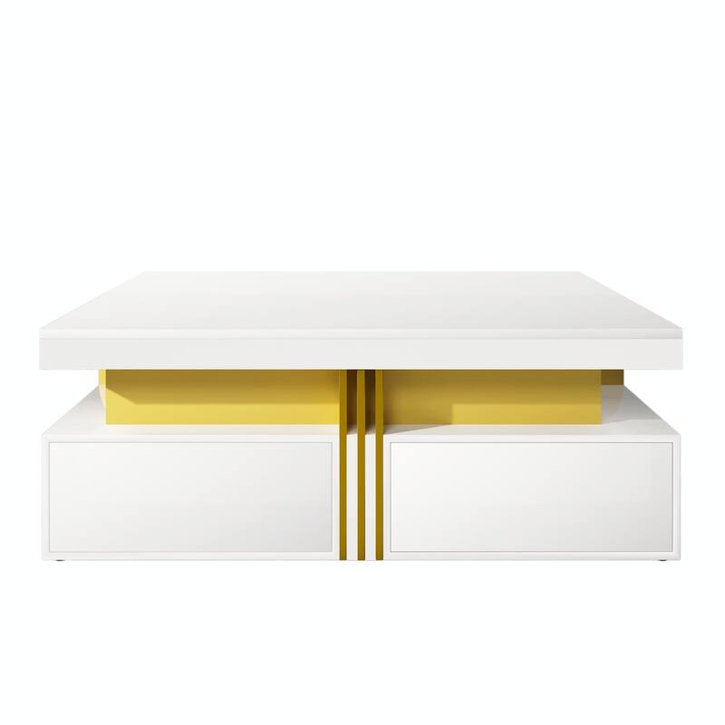 Modern Glossy Square Storage Coffee Table with 4 Drawers