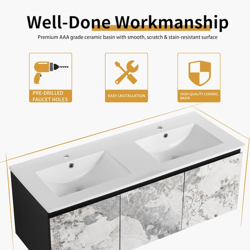 Bathroom Vanity With Sink In 24/30 Inch, Floating Bathroom Vanity with Soft Close Door