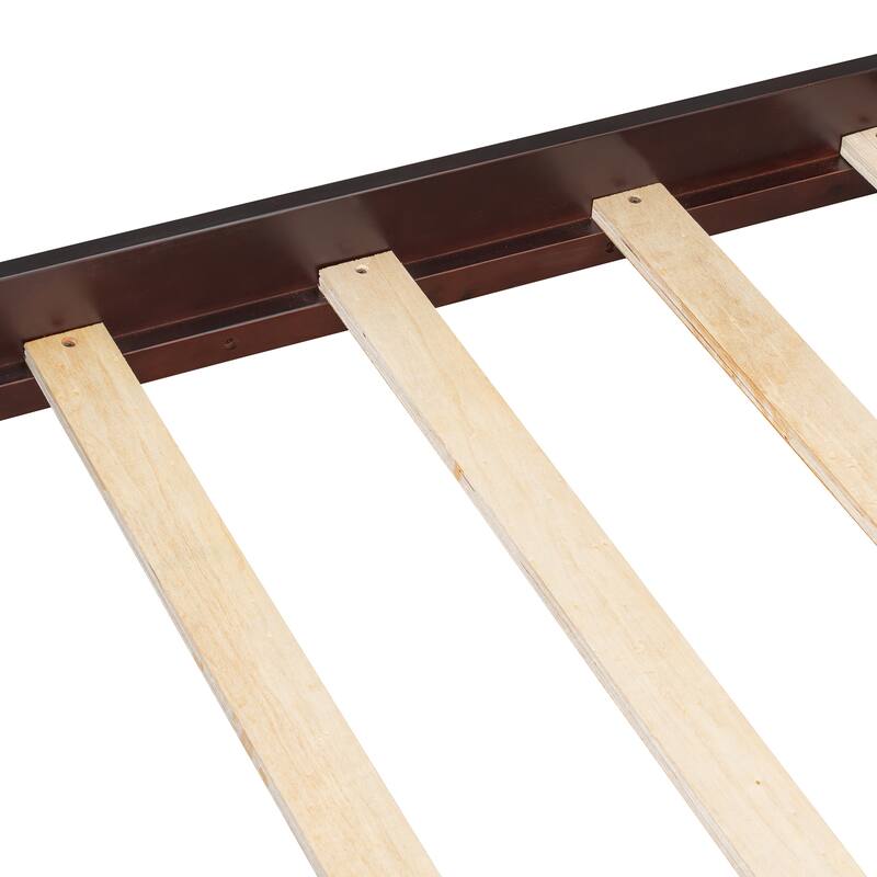 Queen Size Canopy Platform Bed with Headboard, Footboard, and Slat Support in Espresso