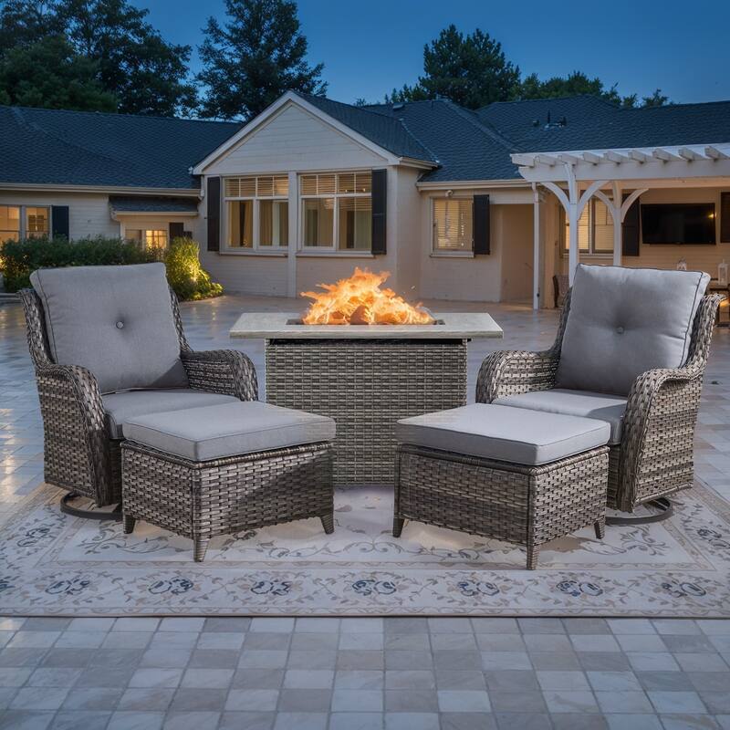 Fire Pit Table with Siwvel Chair Ottomans - Grey - Grey