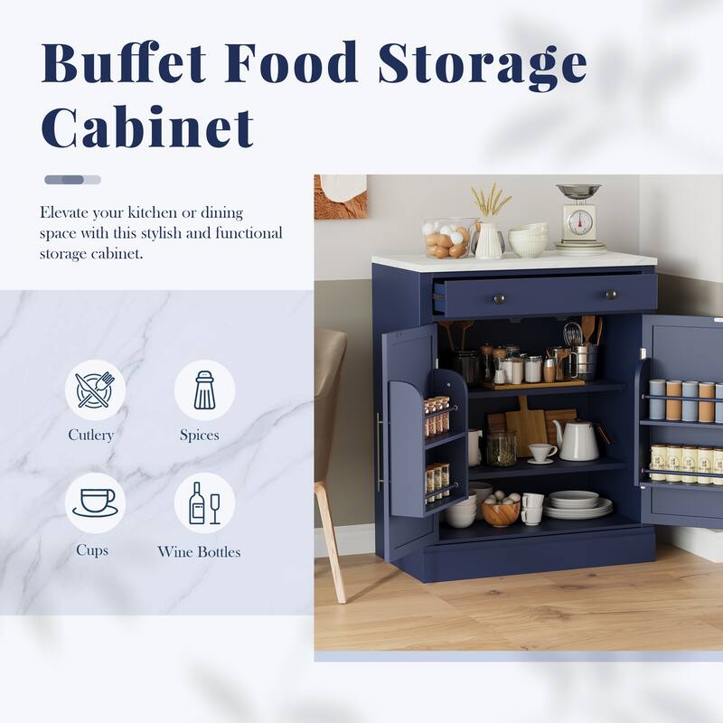 Modern Freestanding Kitchen Pantry,Buffet Food Storage, Coffee Bar Cabinet with Drawer, 2 Adjustable Shelves , Set of 2