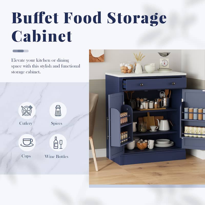 Modern Freestanding Kitchen Pantry,Buffet Food Storage, Coffee Bar Cabinet with Drawer, 2 Adjustable Shelves