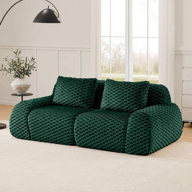 Roomfitters 82" Modular Sectional Sofa, Highly Textured Flannelette "Boneless" Couch with Deep Seating and Footrest