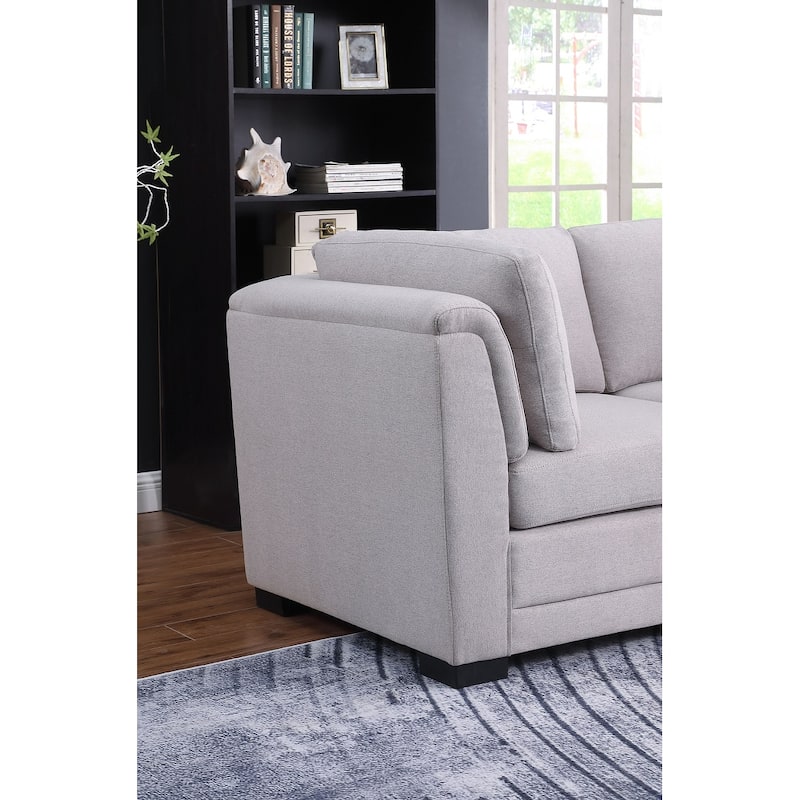 Linen Fabric Upholstered 3-Seater Modular Sofa in Light Gray and Black