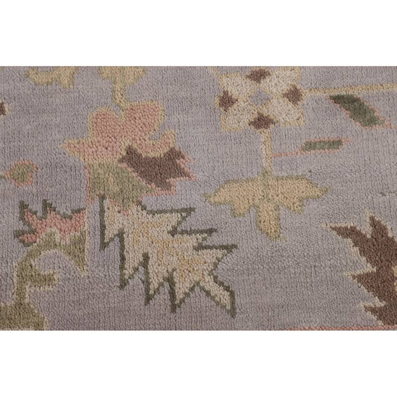 All-Over Gray & Ivory Oushak Indian Area Rug Hand-Knotted Wool Carpet - 9'4" x 11'11"