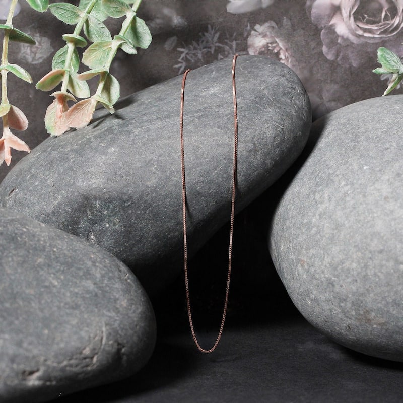 MayaMila 14k Solid Rose Gold Classic Box Chain Necklace 0.4mm