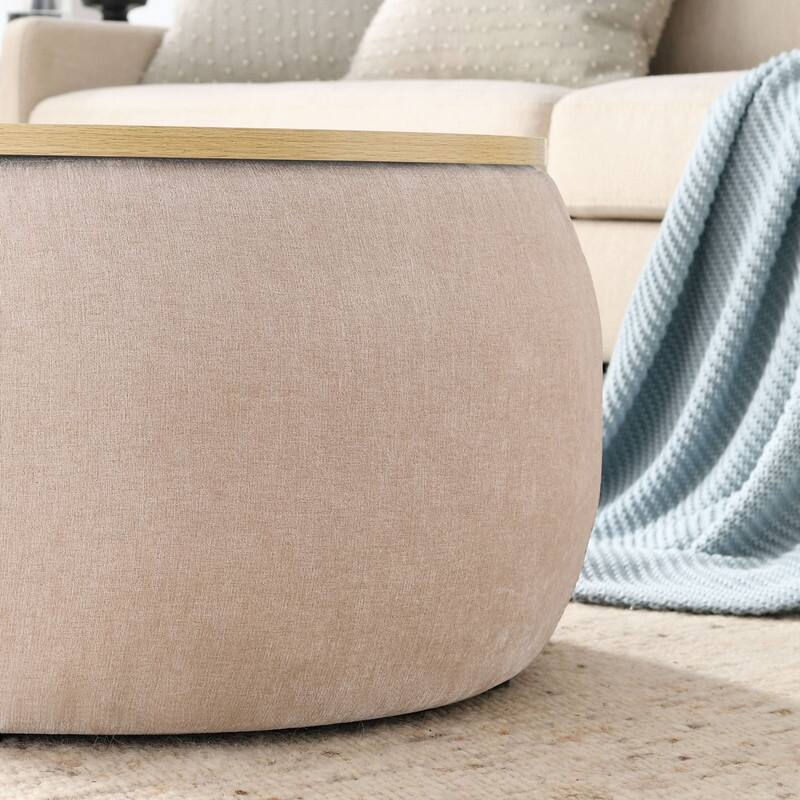 Round Storage Ottoman for End Table