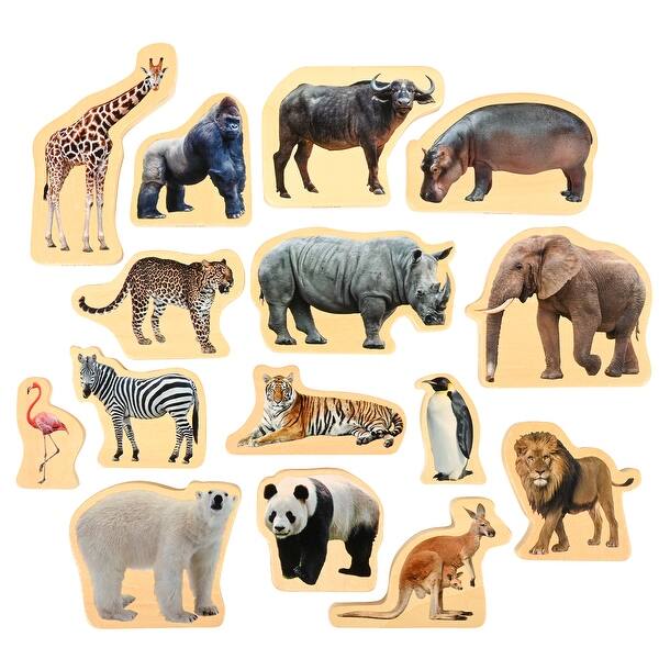 slide 2 of 7, TickiT Wooden Wild Animal Blocks - Set of 15 - Natural Natural - Kids