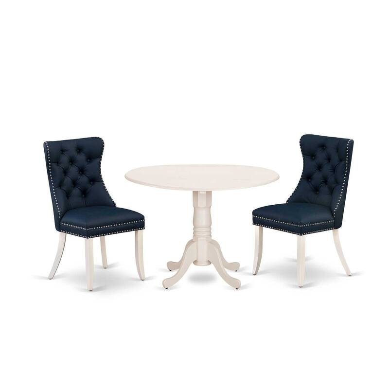 3-Piece Linen white Solid Wood Top-Round Upholstered Dining Room Set -Seats 4