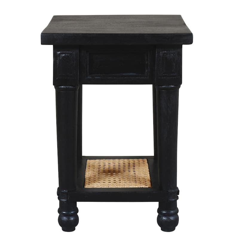 HomeRoots 20" Black And Natural Solid Wood And Cane Square End Table With Shelf - 14 in. x 20 in. x 14 in.