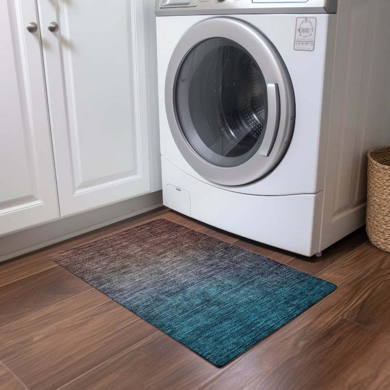 Machine Washable Indoor/ Outdoor Chantille Modern Ombre Rug - Teal - 1'8" x 2'6"