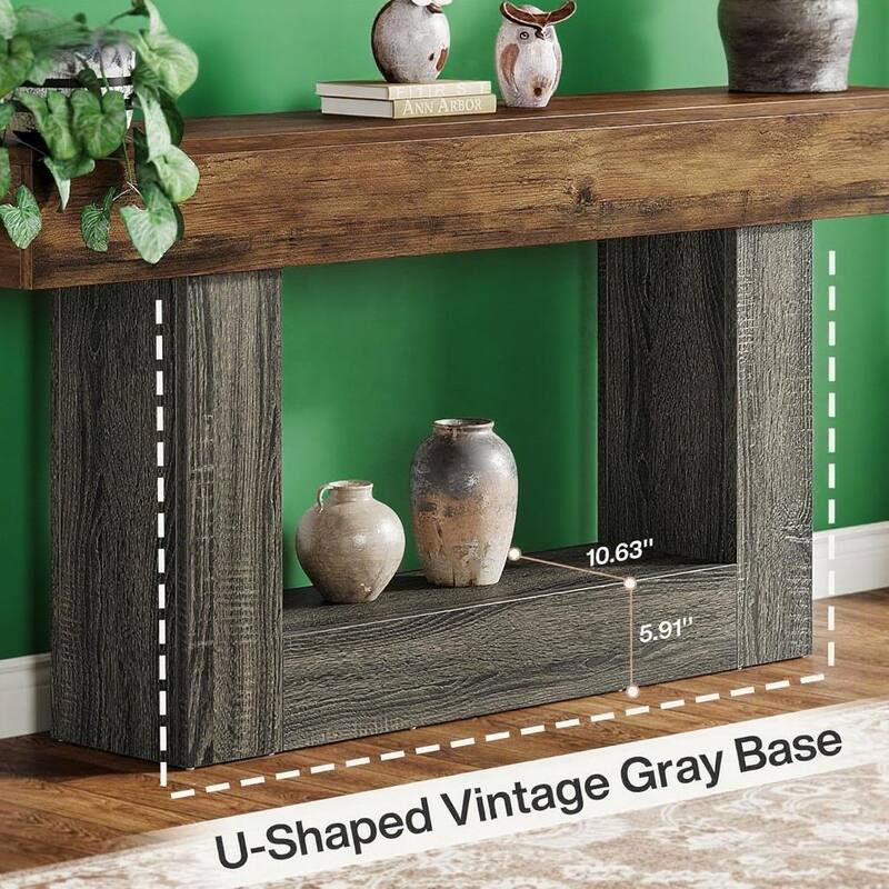 MDF Farmhouse Console Table with U-Shaped Base and Shelf - 63” L x 11.81 W x 32.28 H