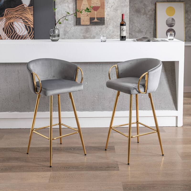 Set of 2 Bar Stools,with Chrome Footrest