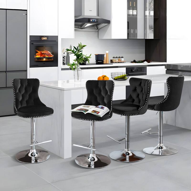 Velvet Adjustable Swivel Counter Height Barstools Set of 6