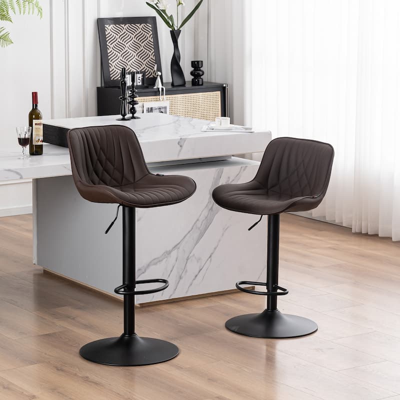 Adjustable Bar Stools Set of 2, Faux Leather Swivel Bar Chairs